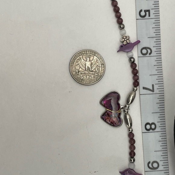 Vintage Amethyst Beads and Purple Hearts Necklace with Bird Accents - Picture 7 of 9